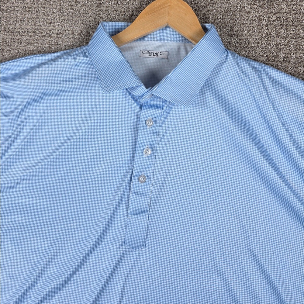 Collars & Co Mens 3XL Houndstooth Geometric Golf Short Sleeve Polo Shirt Blue